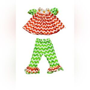 Dibble Dabble Smocked 2 Piece Pumpkin Outfit Size 3